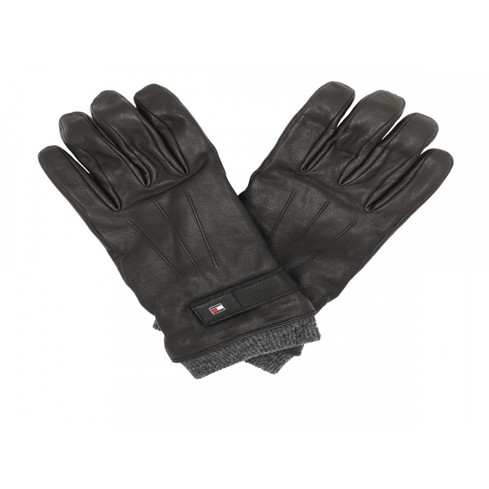 MEN GLOVES TOMMY HILFIGER Z GLOVES ELEVATED A BLACK A LEATHER O MIX R - FLAG N S AM0AM06589-BDS LEATHER