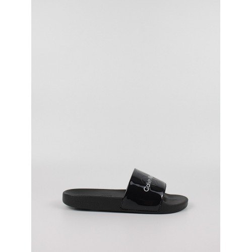 Women s Pool Slide Calvin KLein Slide Silver Monogram YW0YW00638