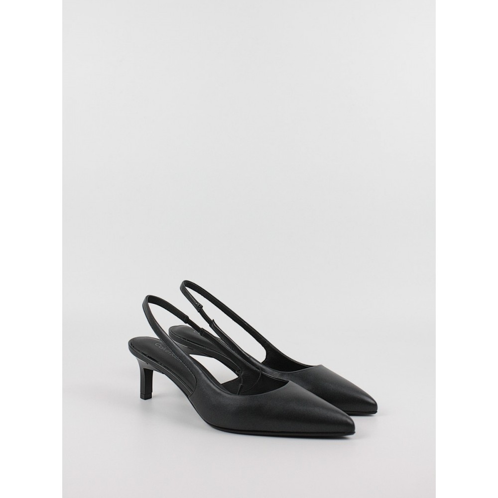 Women Pump Calvin KLein Heel Slinkback Pump 50 Pearl Lth HW0HW02069-BEH Black