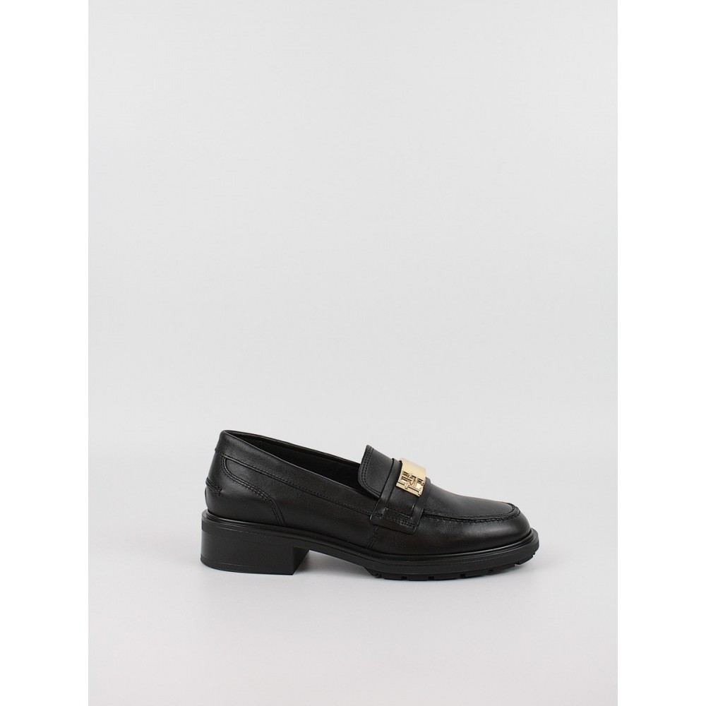 Women Loafer Tommy Hilfiger Th Logo Leather Loafer FW0FW08257-BDS Black