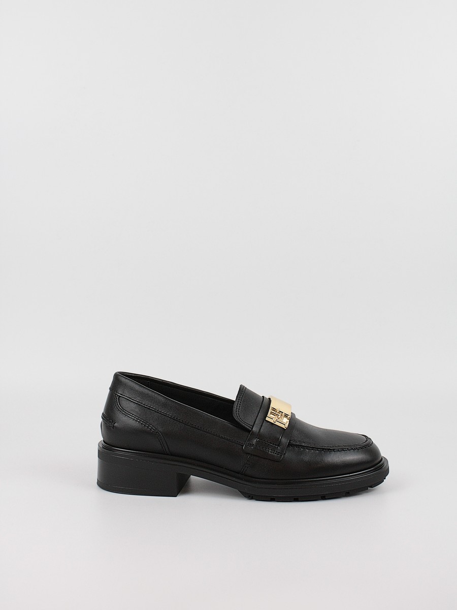 Women Loafer Tommy Hilfiger Th Logo Leather Loafer FW0FW08257-BDS Black