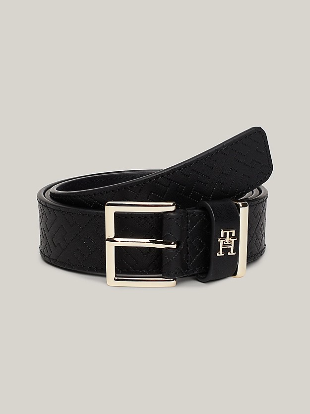 Women Belt Tommy Hilfiger Th Heritage 3.0 Monogram AW0AW16606-BDS Black